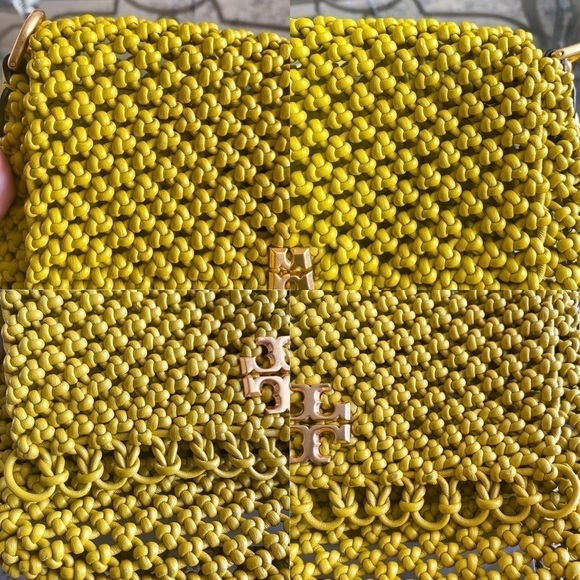 Tory Burch Bag Kira Chevron Macrame Woven Small Shoulder Leather Pear GUC - Picture 4 of 16